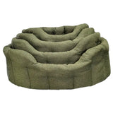 Olive green plush premium orkney tweed oval bed with soft textured fabric and 7cm base for pets