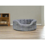 Gray tufted premium orkney tweed oval bed with soft plush fabric rounded edges and 7cm base for cozy pets