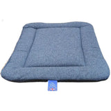 Blue textured quilted premium orkney tweed rectangular pet bed with uk flag tag by p&l country dog beds