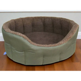 Premium Oval Bolster Style Heavy Duty Fleece Lined Machine Washable Dog Bed Intermediate L51cm X W41cm X H20cm Green with Mushroom Fleece Lining Dog Beds