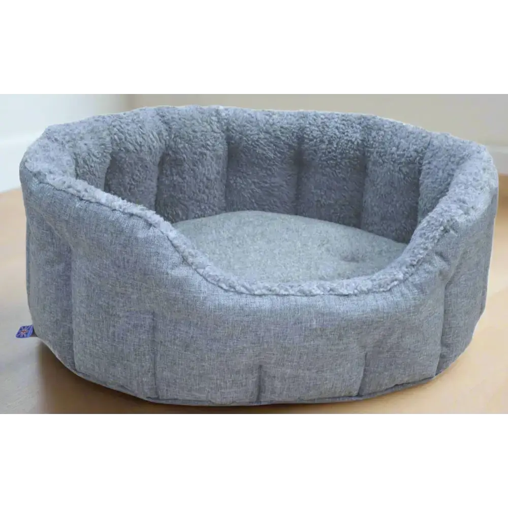 Premium Oval Bolster Style Heavy Duty Fleece Lined Machine Washable Dog Bed Intermediate L51cm X W41cm X H20cm Green with Mushroom Fleece Lining Dog Beds