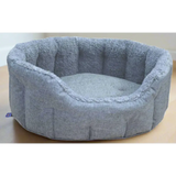 Premium Oval Bolster Style Heavy Duty Fleece Lined Machine Washable Dog Bed Intermediate L51cm X W41cm X H20cm Green with Mushroom Fleece Lining Dog Beds