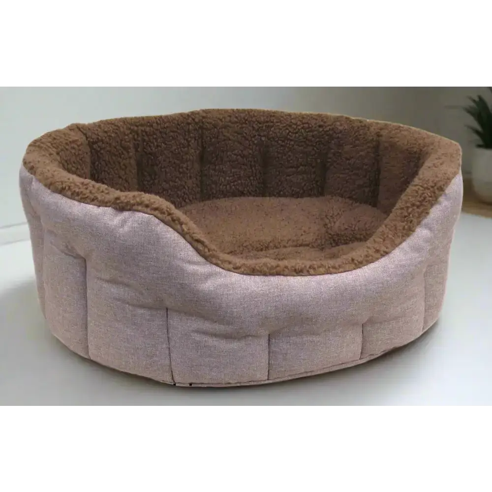 Premium Oval Bolster Style Heavy Duty Fleece Lined Machine Washable Dog Bed Intermediate L51cm X W41cm X H20cm Green with Mushroom Fleece Lining Dog Beds