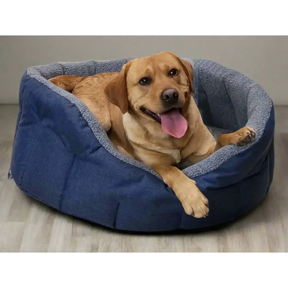 Premium Oval Bolster Style Heavy Duty Fleece Lined Machine Washable Dog Bed Intermediate L51cm X W41cm X H20cm Green with Mushroom Fleece Lining Dog Beds
