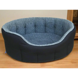 Premium Oval Bolster Style Heavy Duty Fleece Lined Machine Washable Dog Bed Intermediate L51cm X W41cm X H20cm Black with Silver Fleece Lining Dog Beds