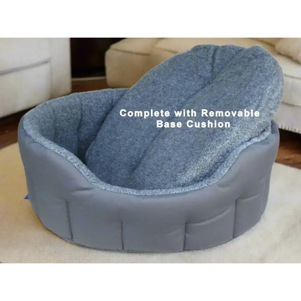 Premium Oval Bolster Style Heavy Duty Fleece Lined Machine Washable Dog Bed Intermediate L51cm X W41cm X H20cm Green with Mushroom Fleece Lining Dog Beds
