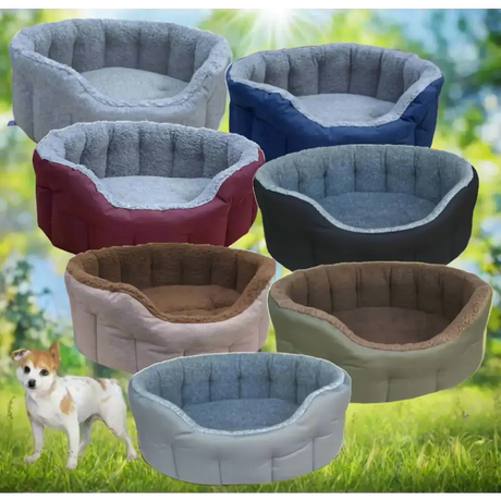 Premium Oval Bolster Style Heavy Duty Fleece Lined Machine Washable Dog Bed Intermediate L51cm X W41cm X H20cm Green with Mushroom Fleece Lining Dog Beds