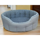 Premium Oval Bolster Style Heavy Duty Fleece Lined Machine Washable Dog Bed Intermediate L51cm X W41cm X H20cm Grey with Silver Fleece Lining Dog Beds