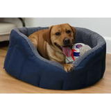 Premium Oval Bolster Style Heavy Duty Fleece Lined Machine Washable Dog Bed Intermediate L51cm X W41cm X H20cm Green with Mushroom Fleece Lining Dog Beds