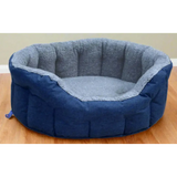 Premium Oval Bolster Style Heavy Duty Fleece Lined Machine Washable Dog Bed Intermediate L51cm X W41cm X H20cm Navy Blue with Silver Fleece Lining Dog Beds