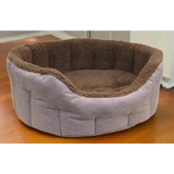 Premium Oval Bolster Style Heavy Duty Fleece Lined Machine Washable Dog Bed Intermediate L51cm X W41cm X H20cm Light Brown with Mushroom Fleece Lining Dog Beds
