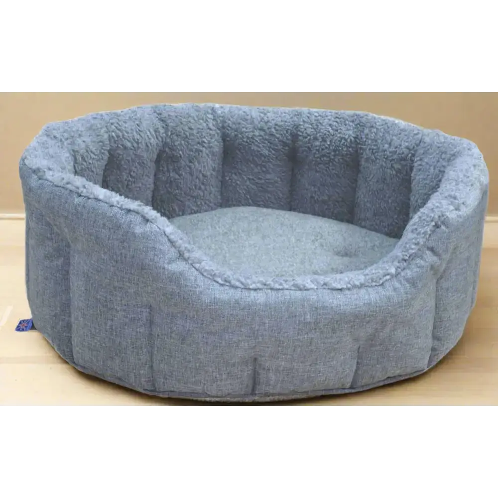 Premium Oval Bolster Style Heavy Duty Fleece Lined Machine Washable Dog Bed Intermediate L51cm X W41cm X H20cm Charcoal with Silver Fleece Lining Dog Beds