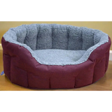 Premium Oval Bolster Style Heavy Duty Fleece Lined Machine Washable Dog Bed Intermediate L51cm X W41cm X H20cm Red Wine with Silver Fleece Lining Dog Beds