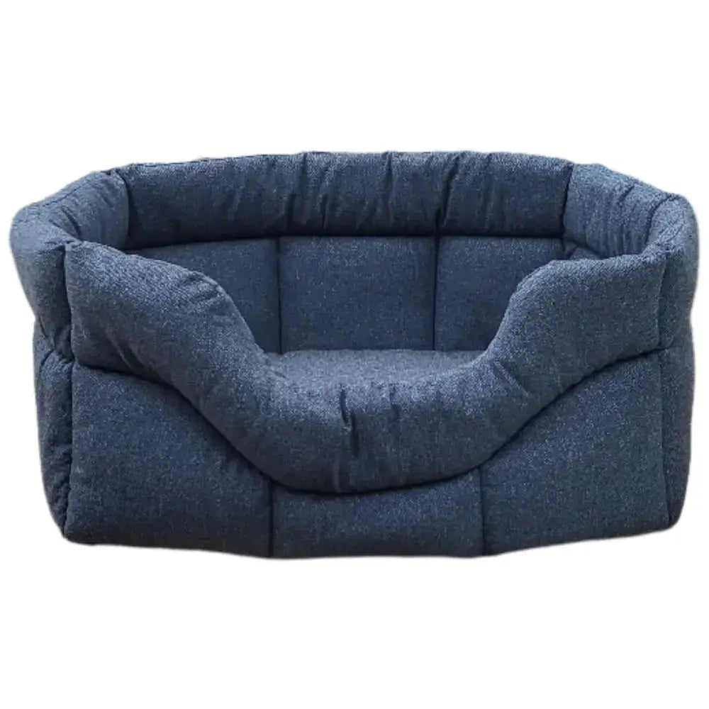 Deep blue plush orkney tweed beds premium rectangular high pet bed with cozy cushioned design and 8cm base