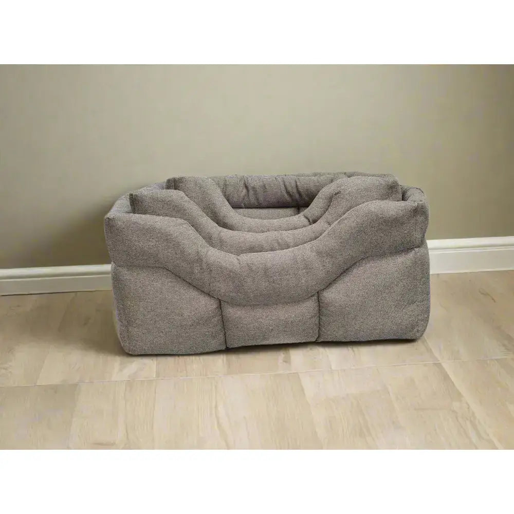 Gray plush premium rectangular high orkney tweed bed with cozy cushioned design and soft fabric 8cm base