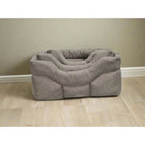 Gray plush premium rectangular high orkney tweed bed with cozy cushioned design and soft fabric 8cm base