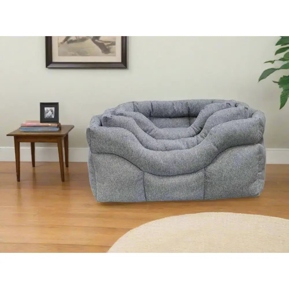 Gray textured orkney tweed beds premium rectangular high pet bed with cozy cushioned design and 8cm base