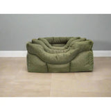 Olive green plush orkney tweed beds with premium rectangular high sides and soft fabric on an 8cm base