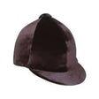 Dark brown velvet riding helmet with smooth rounded crown and curved brim premium velvet hat cover quality velvet hat