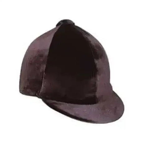 Dark brown velvet riding helmet with smooth rounded crown and curved brim premium velvet hat cover quality velvet hat