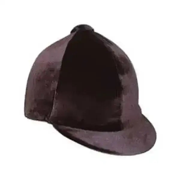 Dark brown velvet riding helmet with smooth rounded crown and curved brim premium velvet hat cover quality velvet hat