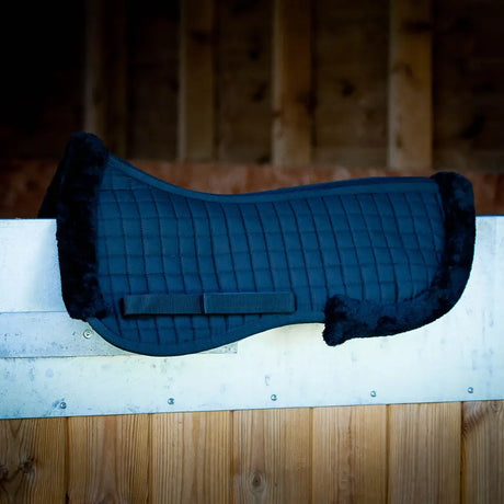 Navy blue quilted saddle pad with black trim for Prestige Fully Lined Half Saddle Pad