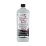 Clear plastic pro-equine alternative fly spray refill bottle with black cap for effective horse care alternative fly spray