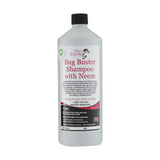 Clear plastic bottle with black cap pro-equine bug buster neem anti-fungal shampoo with white label and red text