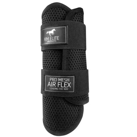 Black km elite pro mesh event boots with breathable perforated mesh and adjustable straps for horse leg protection