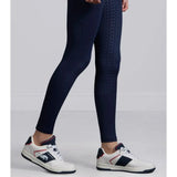 Navy prospero riding tights with a sleek fit and subtle textured pattern along the outer leg perfect for riding