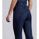 Navy blue prospero riding tights with subtle textured thigh pattern designed for performance riding