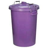 Purple plastic prostable dustbins feed storage bin with secure locking lid and black metal handles for easy lifting