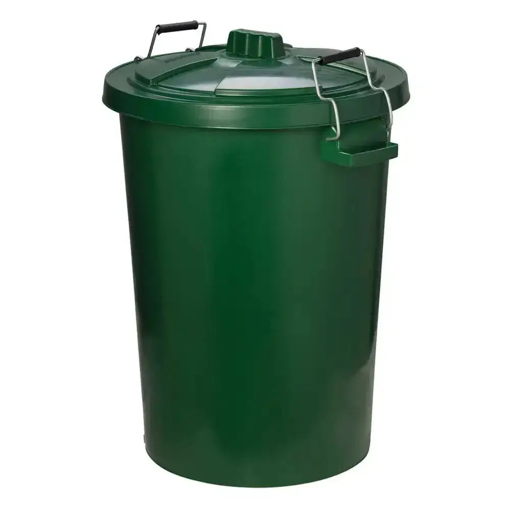 Dark green plastic prostable dustbins feed storage bin with secure locking lid and black handles