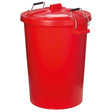 Red plastic prostable dustbins feed storage bin with secure locking lid black handles and metal latches