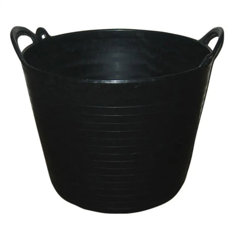 Black plastic prostable flexi feed tub 26 lt with two looped handles and ribbed texture versatile feed skip
