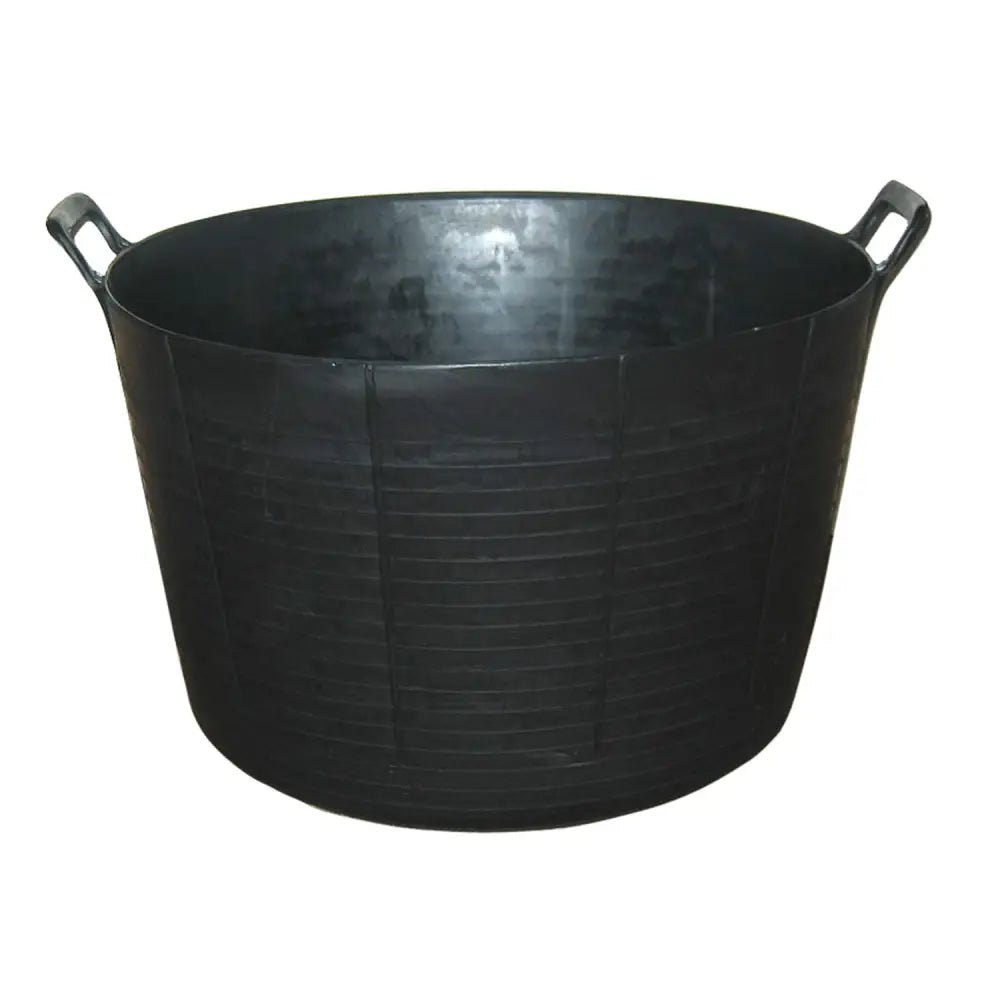 Black plastic prostable flexi feed tub with reinforced handles and ribbed sides for versatile feed skip use