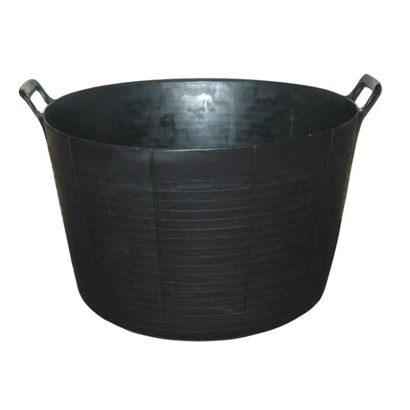 Black plastic prostable flexi feed tub with reinforced handles and ribbed sides for versatile feed skip use