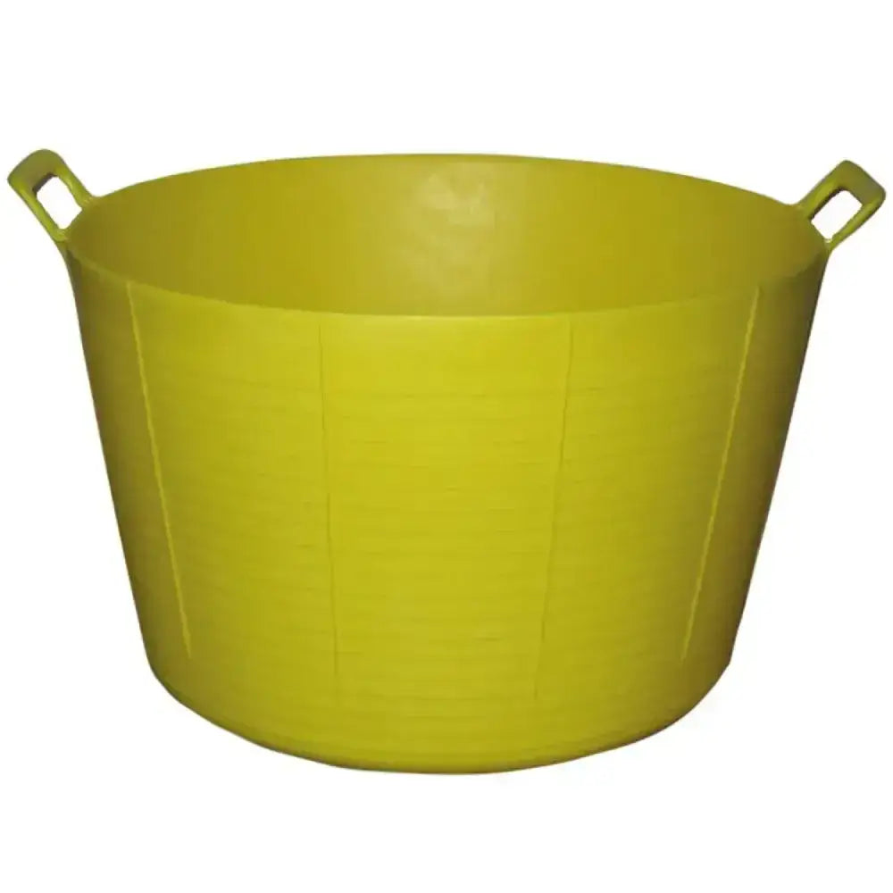 Bright yellow plastic prostable flexi feed tub 75 lt with two looped handles versatile feed skip for easy carrying