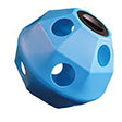 Blue prostable hayball large with multi-sided hay feeder design featuring large circular holes and dark brown center opening
