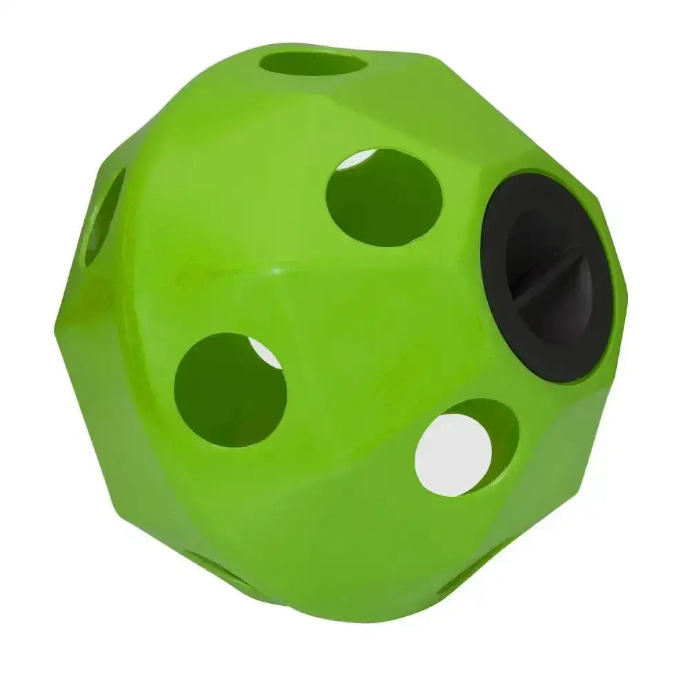 Bright green prostable hayball large with multiple circular holes and black center perfect multi-sided hay feeder