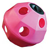 Pink prostable hayball large with multiple circular holes and black eye detail for multi-sided hay feeding