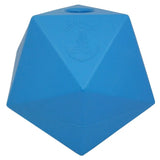 Blue silicone prostable oddball large dog toy shaped like pyramid with 5cm diameter hole for multi sided treat feeder