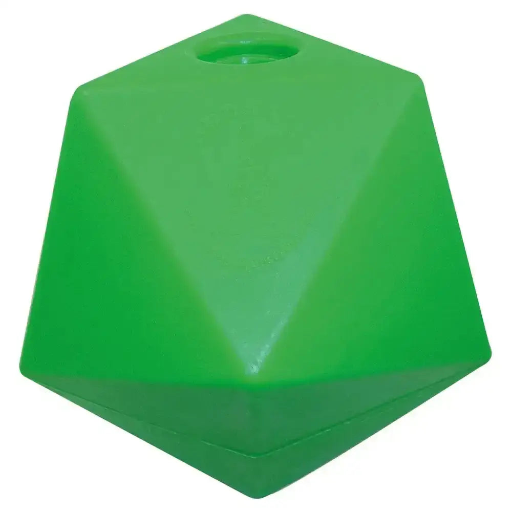 Bright green solid plastic prostable oddball large pet toy with 5cm diameter hole multi-sided treat feeder