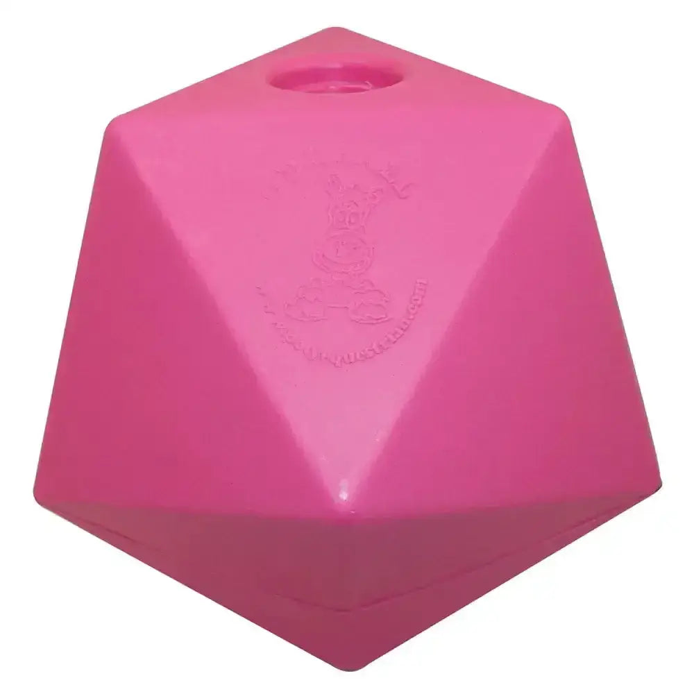 Bright pink prostable oddball large multi-sided treat feeder made of plastic with a 5cm diameter hole at the top