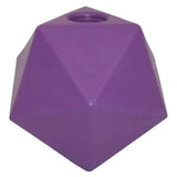 Purple faceted plastic prostable oddball large dog toy shaped like dodecahedron with 5cm diameter hole multi-sided treat feeder