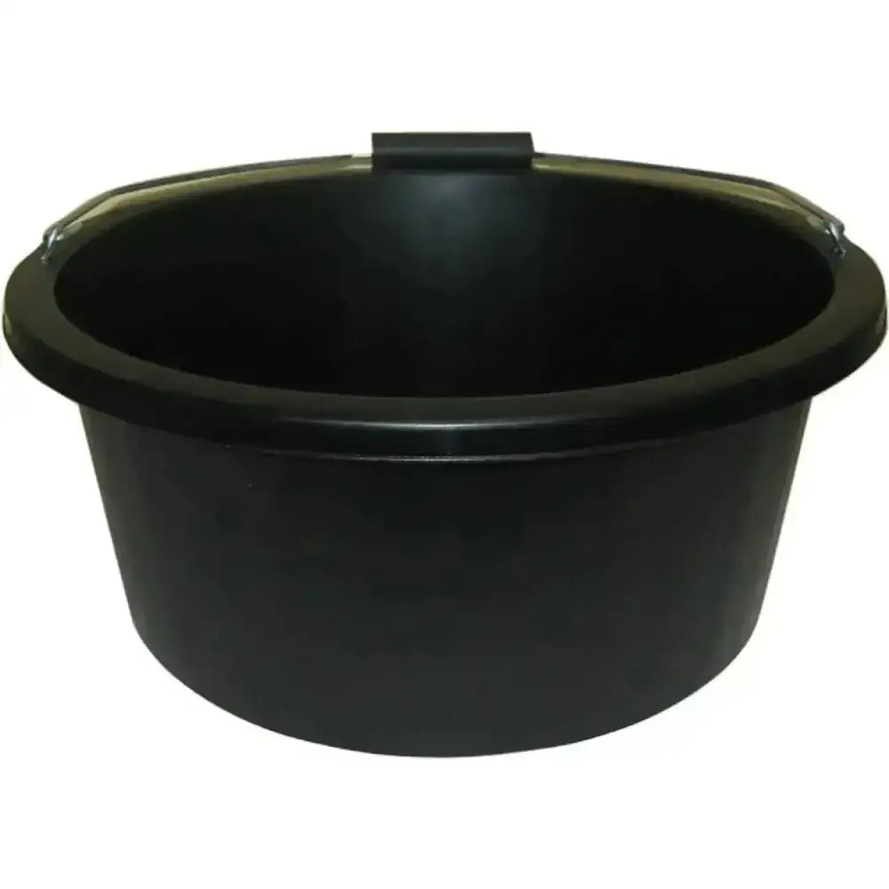 Black plastic prostable shallow bucket with sturdy rounded rim and handle ideal as a low sided bucket for easy use