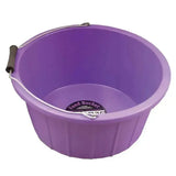 Purple prostable shallow bucket with metal handle and black grip is a low sided bucket ideal for feed use