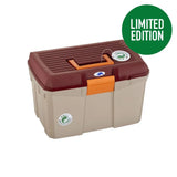 Maroon and beige plastic protack grooming box medium with orange handle accents for easy carrying and storage