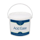 White plastic bucket of protexin acid ease soft fibre pellet for horses with blue and white protein equine premium label