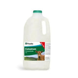 A white plastic jug with a green cap and label of provita calf colostrum natural eu sourced nutritional energy source
